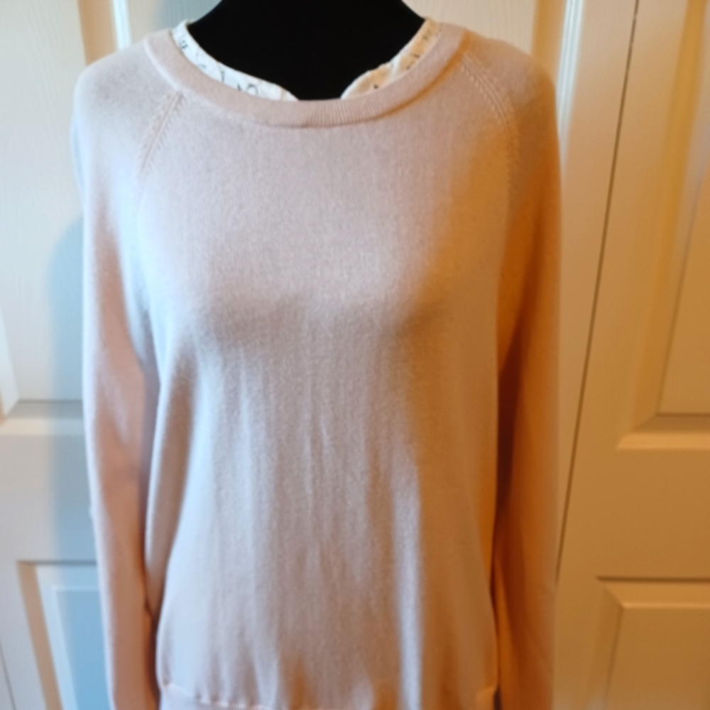 EUC Joie Pale Pink Sweater with Lace Details at Collar and Hem Medium